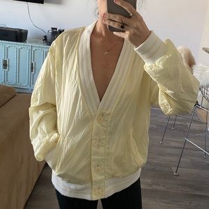 Vintage pastel yellow deep v windbreaker jacket